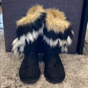 Black Faux Fur Winter Boots